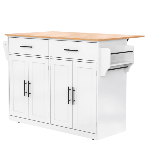 Carrinho de serviço 120x46 cm - Com tampa dobrável, rodas e pés de madeira intercambiáveis - Branco + Natural