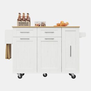 Ilha de cozinha moderna - Armário de cozinha, aparador, carrinho de refeições em madeira, mesa multifuncional com arrumação - Branco
