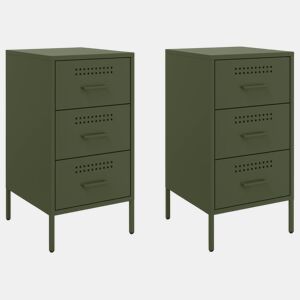 Lote de 2 Mesas De Cabeceira - Mesinhas De Cabeceira 36x39x68 cm aço verde-azeitona