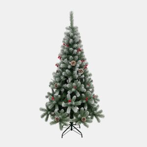 Árvore de Natal de pinheiro nevado de 150 cm com enfeite de pinha, frutas vermelhas e neve