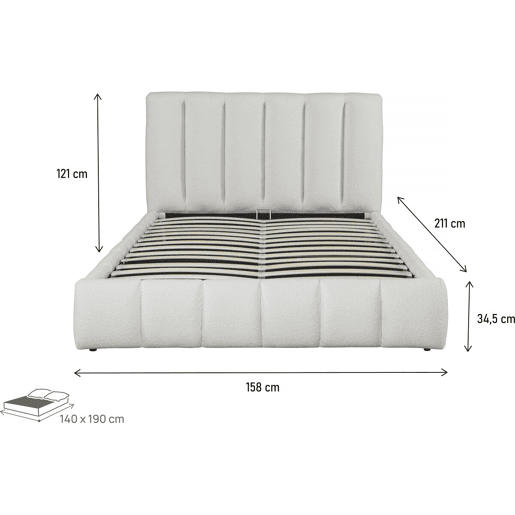 Cama Boucle com baú Annie - 140 x 190 cm - Branco
