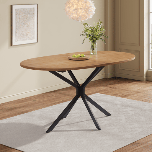 Mesa de jantar 120x80x75,5 cm - Mesa oval, moderna e estável, com pernas metálicas, para 4-6 pessoas - Natural