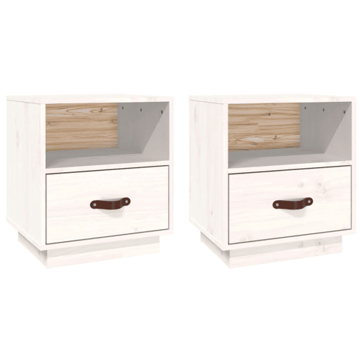 Lote de 2 Mesas De Cabeceira - Mesinhas De Cabeceira 40x34x45 cm pinho maciço branco