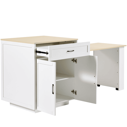Mesa de bar extensível 133-202x70x93,5 cm - com 2 gavetas e 2 compartimentos - para 2-6 pessoas - branca