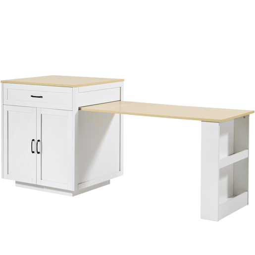Mesa de bar extensível 133-202x70x93,5 cm - com 2 gavetas e 2 compartimentos - para 2-6 pessoas - branca