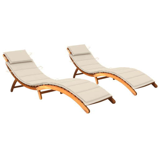 Conjunto de 2 espreguiçadeiras espreguiçadeira para banhos de sol jardim cama terraço móveis de exterior com almofadas madeira de acácia maciça 02_0012044