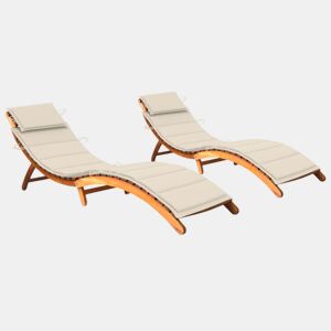 Conjunto de 2 espreguiçadeiras espreguiçadeira para banhos de sol jardim cama terraço móveis de exterior com almofadas madeira de acácia maciça 02_0012044