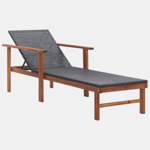 Cadeira de praia para banho de sol, cama de jardim, terraço, móveis de exterior, resina tecida e madeira de acácia sólida preta 02_0012920