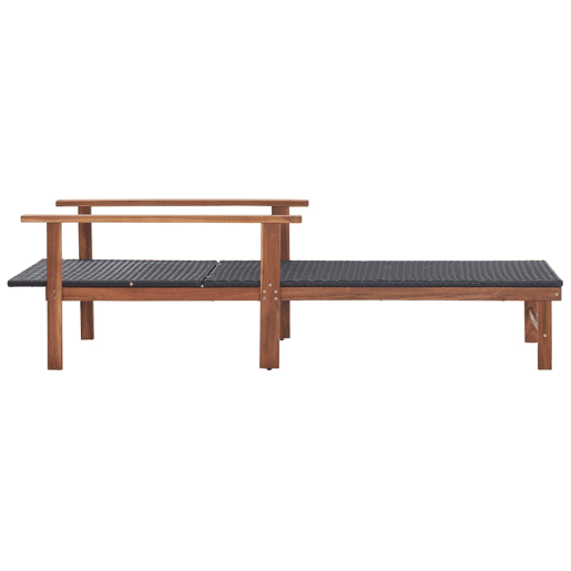 Cadeira de praia para banho de sol, cama de jardim, terraço, móveis de exterior, resina tecida e madeira de acácia sólida preta 02_0012920