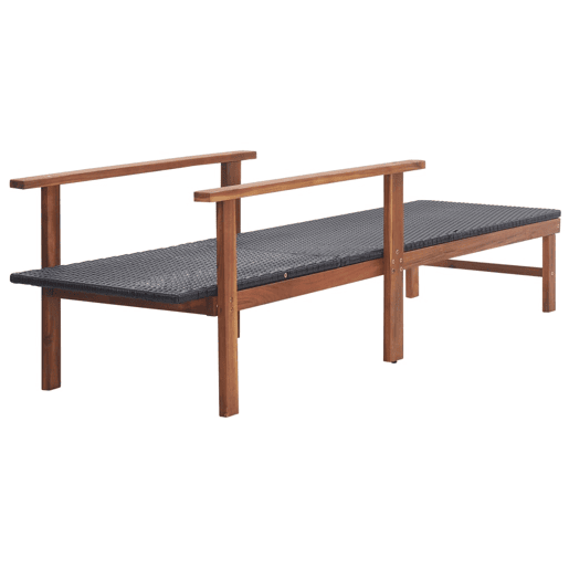 Cadeira de praia para banho de sol, cama de jardim, terraço, móveis de exterior, resina tecida e madeira de acácia sólida preta 02_0012920