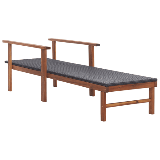 Cadeira de praia para banho de sol, cama de jardim, terraço, móveis de exterior, resina tecida e madeira de acácia sólida preta 02_0012920