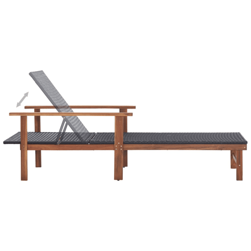 Cadeira de praia para banho de sol, cama de jardim, terraço, móveis de exterior, resina tecida e madeira de acácia sólida preta 02_0012920