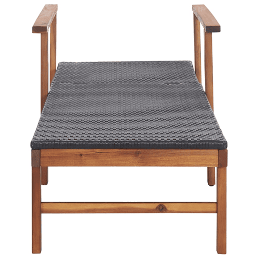 Cadeira de praia para banho de sol, cama de jardim, terraço, móveis de exterior, resina tecida e madeira de acácia sólida preta 02_0012920
