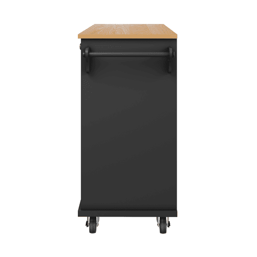 Carrinho de cozinha 129x46x92 cm - moderno e simples, com gavetas e armários de arrumação, superfície de trabalho em madeira clara - preto