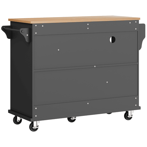 Carrinho de cozinha 129x46x92 cm - moderno e simples, com gavetas e armários de arrumação, superfície de trabalho em madeira clara - preto