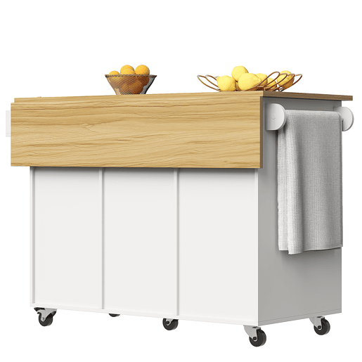 Carrinho de cozinha 107 cm - com bancada, suporte para toalhas, prateleira para especiarias, divisórias ajustáveis - branco