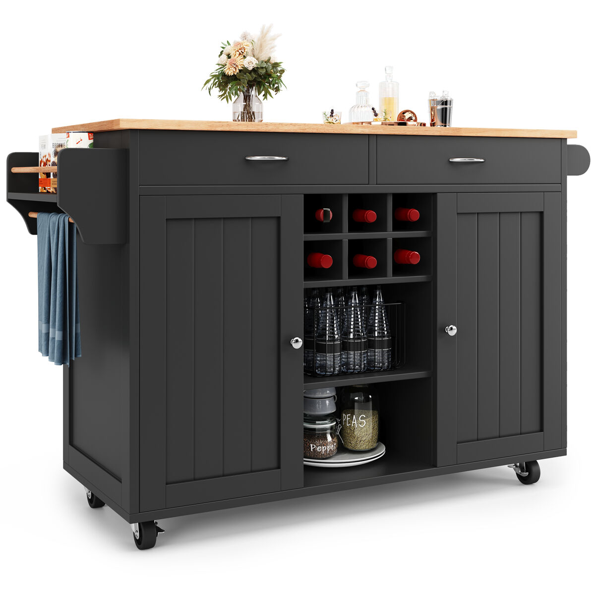 isla de cocina moderna 102x45x92 cm - mueble de cocina carrito de buffet mesa de comedor multifuncional con almacenamiento - negro
