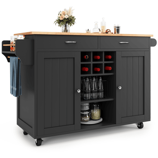 Ilha de cozinha moderna 102x45x92 cm - Móvel de cozinha, carrinho de buffet, mesa de jantar multifuncional com arrumação - Preto