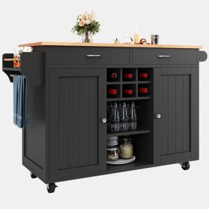 Ilha de cozinha moderna 102x45x92 cm - Móvel de cozinha, carrinho de buffet, mesa de jantar multifuncional com arrumação - Preto