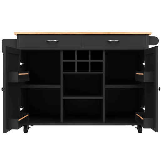 Ilha de cozinha moderna 102x45x92 cm - Móvel de cozinha, carrinho de buffet, mesa de jantar multifuncional com arrumação - Preto