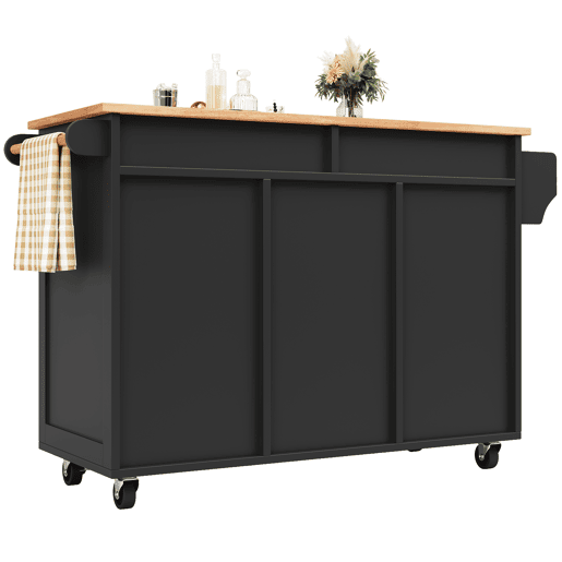 Ilha de cozinha moderna 102x45x92 cm - Móvel de cozinha, carrinho de buffet, mesa de jantar multifuncional com arrumação - Preto