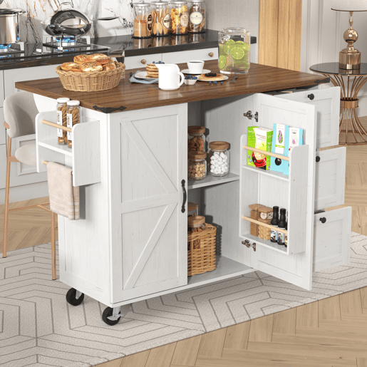 Ilha de cozinha - Carrinho de serviço com superfície extensível - Bege Ilha de cozinha - Carrinho de serviço com superfície extensível - Bege