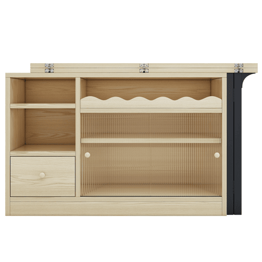 Mesa de jantar extensível com arrumação - Mesa de jantar moderna e móvel, mesa dobrável com grande arrumação, giratória a 360° - Natural