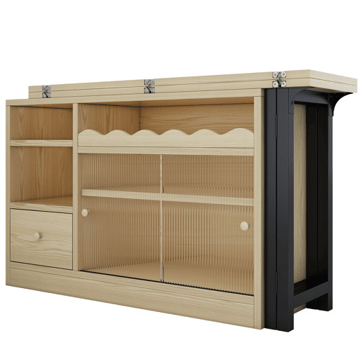Mesa de jantar extensível com arrumação - Mesa de jantar moderna e móvel, mesa dobrável com grande arrumação, giratória a 360° - Natural