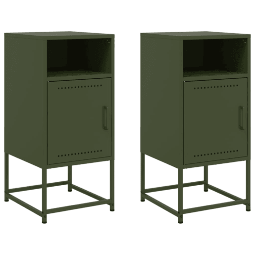 Lote de 2 Mesas De Cabeceira - Mesinhas De Cabeceira 36x39x78 cm aço verde-azeitona Lote de 2 Mesas De Cabeceira - Mesinhas De Cabeceira 36x39x78 cm aço verde-azeitona