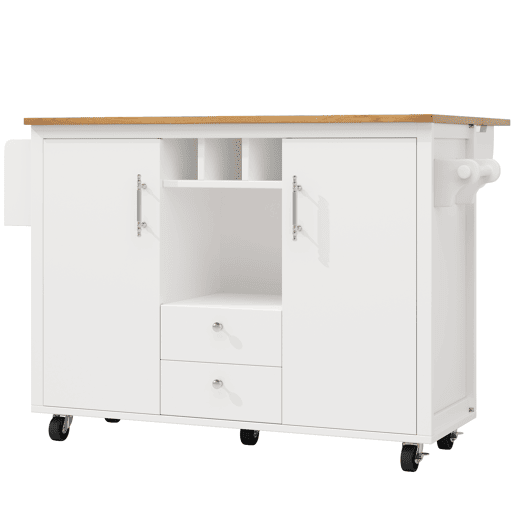 Ilha de cozinha 120x73x92 cm - Buffetschrank, cozinha com bancada dobrável, prateleira para toalhas, prateleira para especiarias, prateleira para vinho e prateleiras ajustáveis - branco