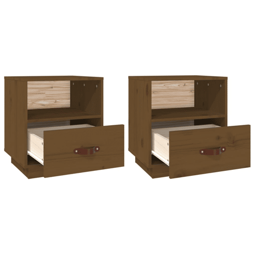 Lote de 2 Mesas De Cabeceira - Mesinhas De Cabeceira 40x34x45 cm pinho maciço castanho mel