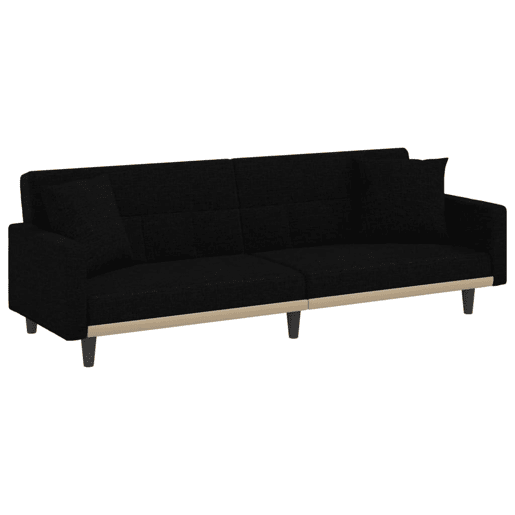 Sofá cama com almofadas 220 x 100 x 53 cm tecido preto 02_0019831 Sofá cama com almofadas 220 x 100 x 53 cm tecido preto 02_0019831
