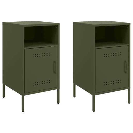 Lote de 2 Mesas De Cabeceira - Mesinhas De Cabeceira 36x39x68 cm aço verde-azeitona