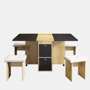 Conjunto de mesa de jantar 120x80x75 - Mesa extensível, 4 cadeiras, multifuncional - Branco + Preto