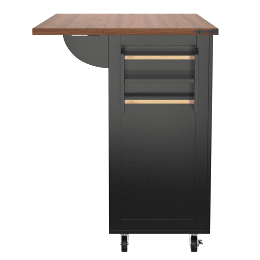 Ilha de cozinha 120x60x90 cm - Carrinho de serviço com bancada extensível, com 2 portas e 3 gavetas - Preto