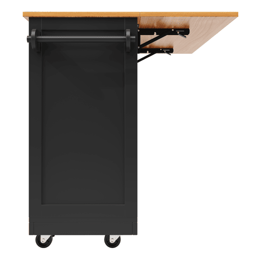 Ilha de cozinha - Carrinho de sala de jantar com superfície de trabalho, armário buffet, portas tridimensionais com rodas, divisória ajustável - Preto
