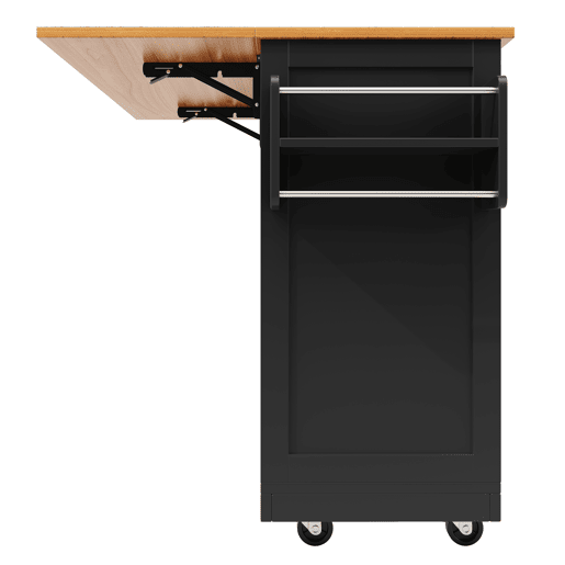 Ilha de cozinha - Carrinho de sala de jantar com superfície de trabalho, armário buffet, portas tridimensionais com rodas, divisória ajustável - Preto