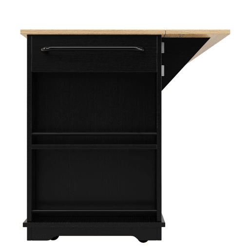 Ilha de cozinha - Com painéis removíveis - Com armário e bancada - Cor Preto + Natural