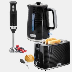 Briebe SKT1186BLK Elegance Conjunto de Torradeira de Pão 2 Fatias Largas+ Chaleira Elétrica 1,7L sem BPA + Varinha 2 Velocidades, 2200, Preto