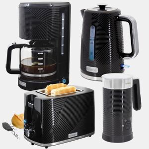 Briebe SKT1185BLK Elegance Conjunto Torradeira de Pão + Chaleira Elétrica 1,7L + Máquina de Café Filtro + Espumador de Leite, 2200, Preto