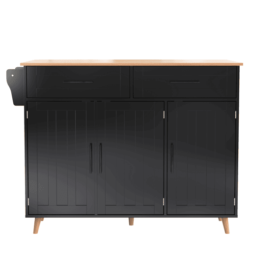 Carrinho de refeições 129x46(71)x91,5 cm - com mesa dobrável, prateleiras internas, 5 rodas, 2 gavetas - Preto