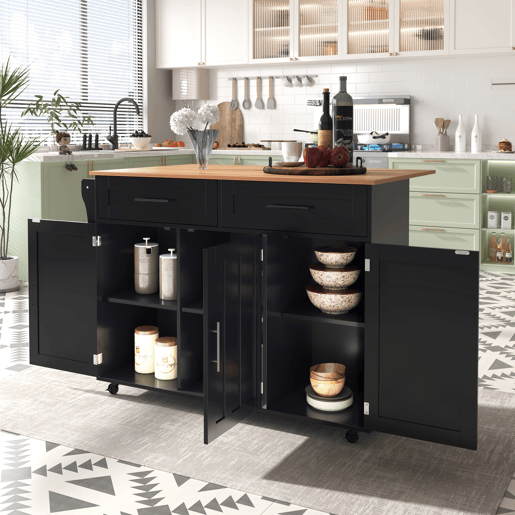 Carrinho de refeições 129x46(71)x91,5 cm - com mesa dobrável, prateleiras internas, 5 rodas, 2 gavetas - Preto