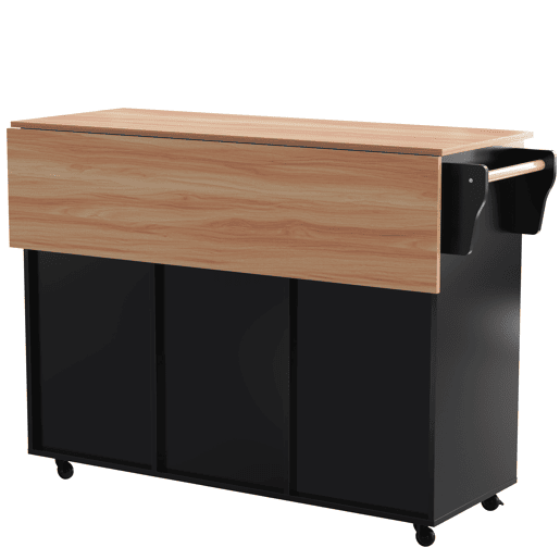 Carrinho de refeições 129x46(71)x91,5 cm - com mesa dobrável, prateleiras internas, 5 rodas, 2 gavetas - Preto
