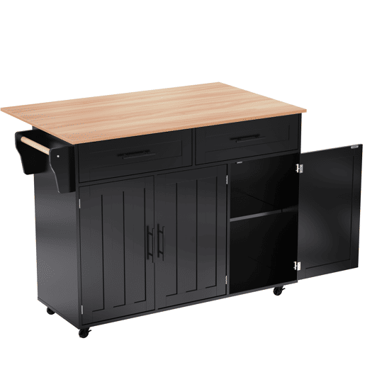 Carrinho de refeições 129x46(71)x91,5 cm - com mesa dobrável, prateleiras internas, 5 rodas, 2 gavetas - Preto