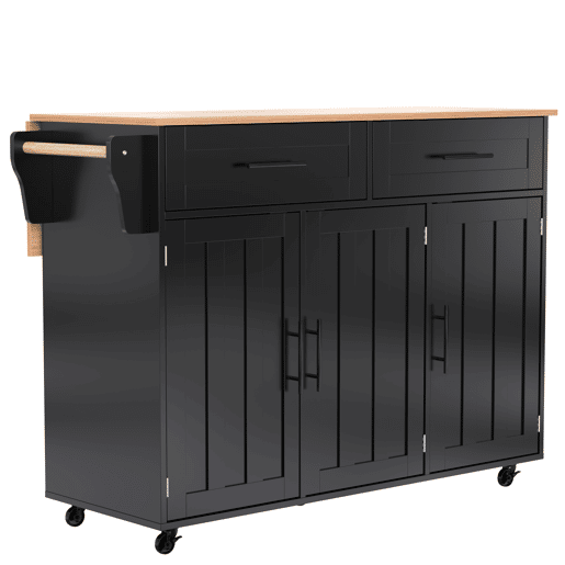 Carrinho de refeições 129x46(71)x91,5 cm - com mesa dobrável, prateleiras internas, 5 rodas, 2 gavetas - Preto