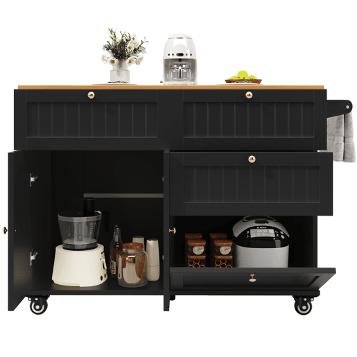 Ilha de cozinha moderna 120x60x90 cm - Buffet, mesa multifuncional com arrumação, carrinho de cozinha com prateleiras extensíveis - Preto Ilha de cozinha moderna 120x60x90 cm - Buffet, mesa multifuncional com arrumação, carrinho de cozinha com prateleiras extensíveis - Preto