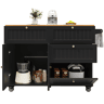 Ilha de cozinha moderna 120x60x90 cm - Buffet, mesa multifuncional com arrumação, carrinho de cozinha com prateleiras extensíveis - Preto