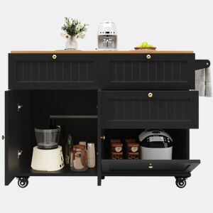 Ilha de cozinha moderna 120x60x90 cm - Buffet, mesa multifuncional com arrumação, carrinho de cozinha com prateleiras extensíveis - Preto