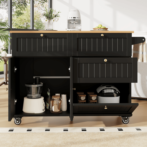 Ilha de cozinha moderna 120x60x90 cm - Buffet, mesa multifuncional com arrumação, carrinho de cozinha com prateleiras extensíveis - Preto Ilha de cozinha moderna 120x60x90 cm - Buffet, mesa multifuncional com arrumação, carrinho de cozinha com prateleiras extensíveis - Preto