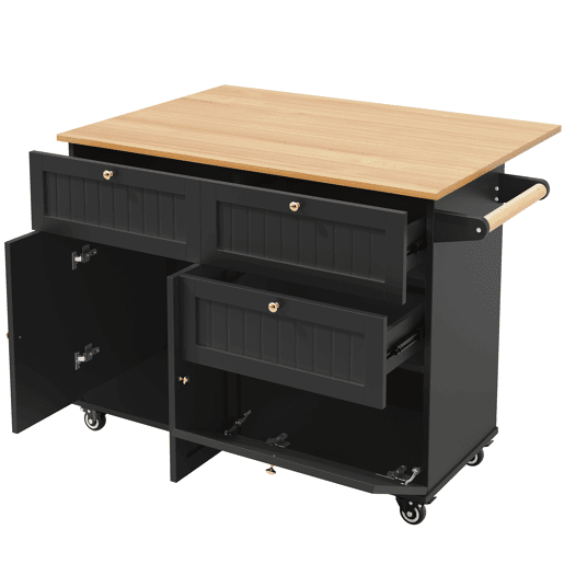 Ilha de cozinha moderna 120x60x90 cm - Buffet, mesa multifuncional com arrumação, carrinho de cozinha com prateleiras extensíveis - Preto Ilha de cozinha moderna 120x60x90 cm - Buffet, mesa multifuncional com arrumação, carrinho de cozinha com prateleiras extensíveis - Preto